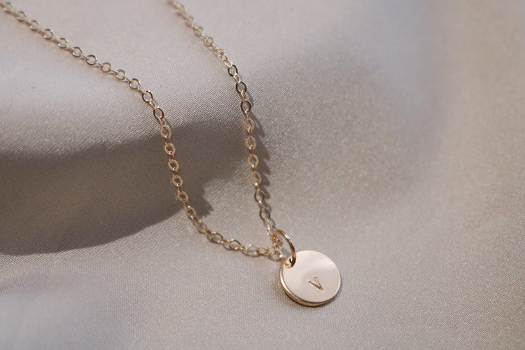 Tiny Initial Disc Necklace