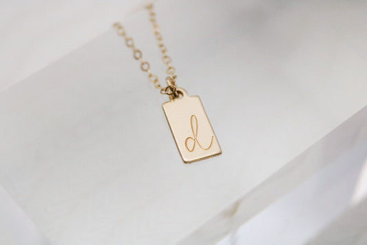 Script Initial Tag Necklace