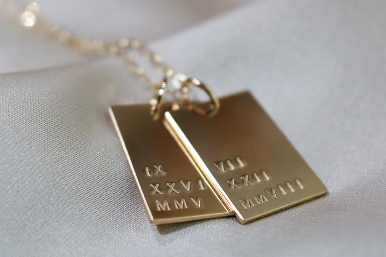 Roman Numeral Necklace |  Rectangle Year Necklace Pendant