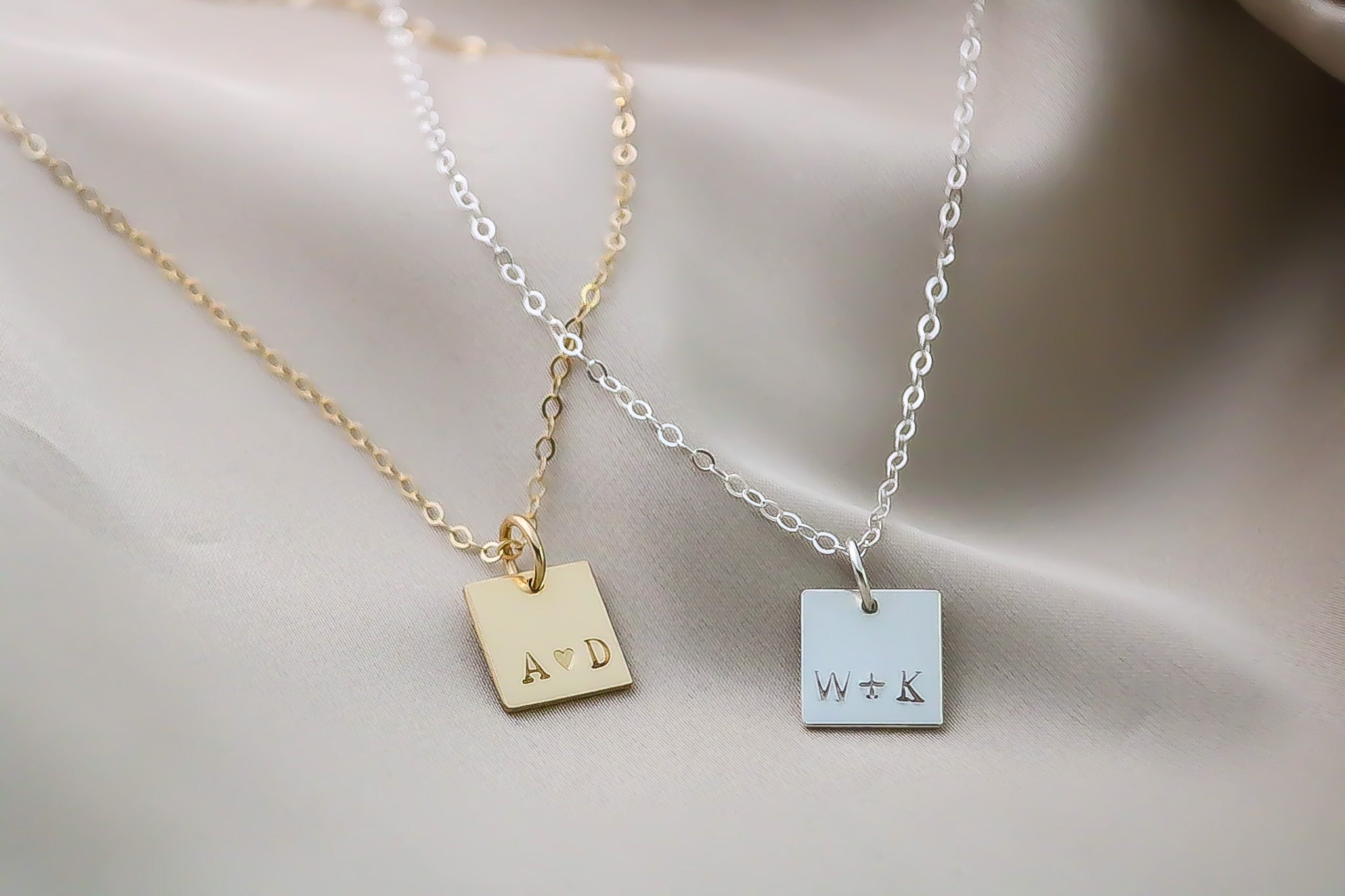 Tiny Square Initial Necklace 14K Gold Fill
