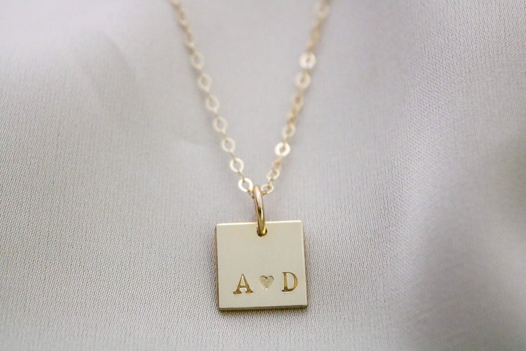 Tiny Square Initial Necklace