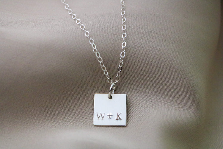 Tiny Square Initial Necklace