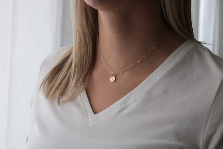 Tiny Initial Disc Necklace