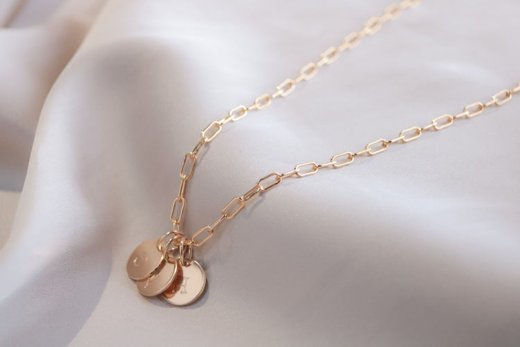 Paperclip Chain Necklace with Initial Discs