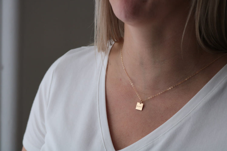 Tiny Square Initial Necklace