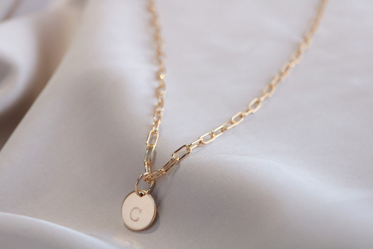 Paperclip Chain Necklace with Initial Discs