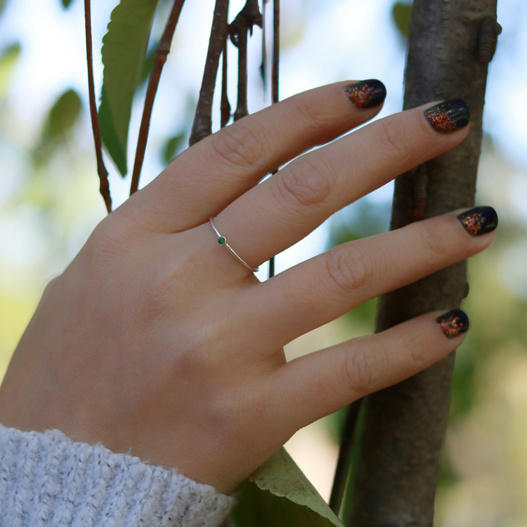 TINY Birthstone Ring - Sterling Silver