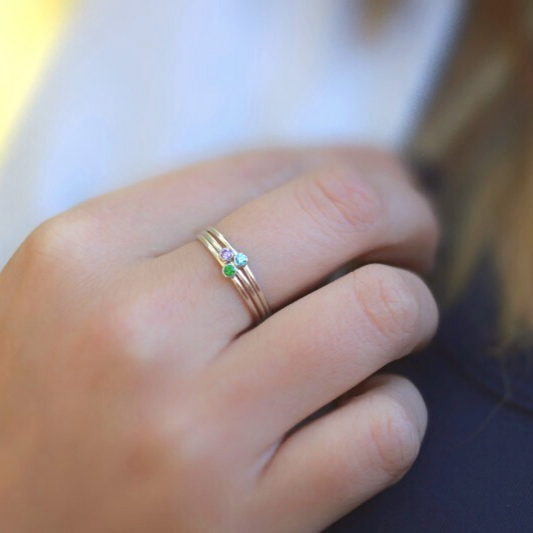 TINY Birthstone Ring - Sterling Silver