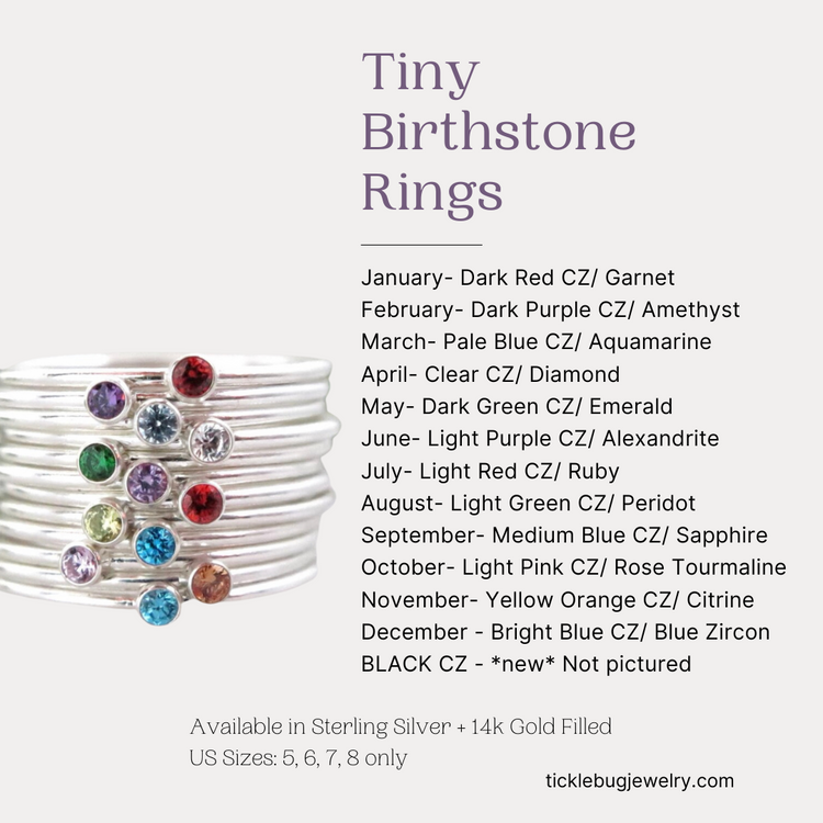 TINY Birthstone Ring - Sterling Silver