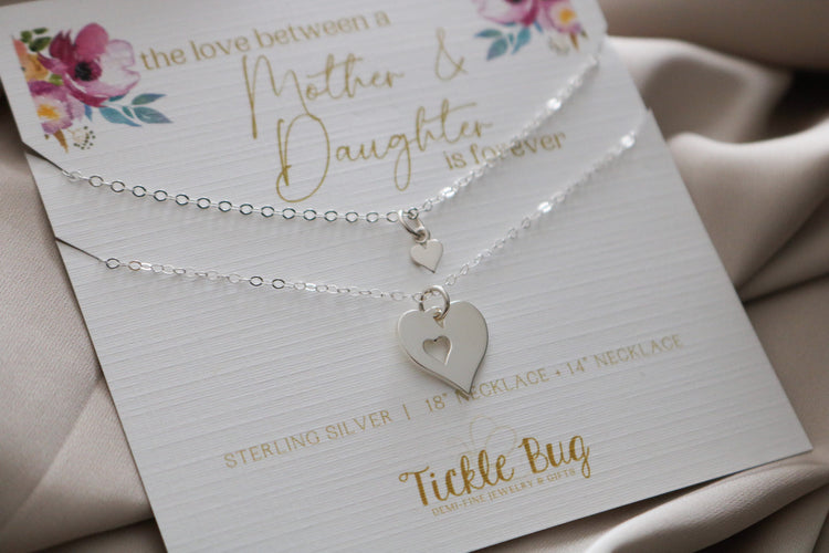 Mother & Daughter Heart Necklace Set