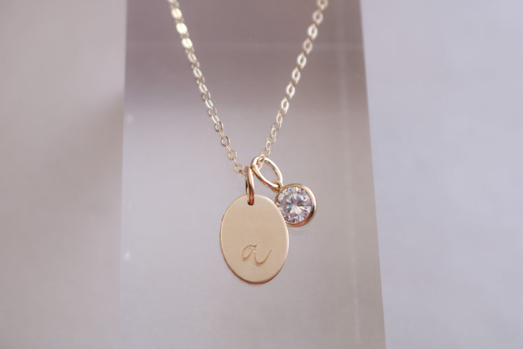 Oval Initial Necklace with Cubic Zirconia