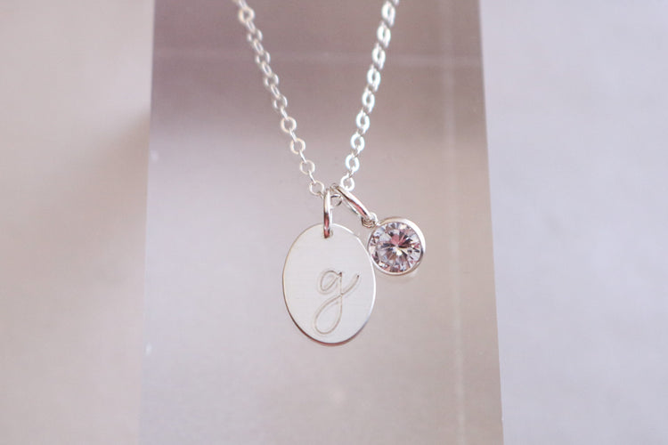 Oval Initial Necklace with Cubic Zirconia