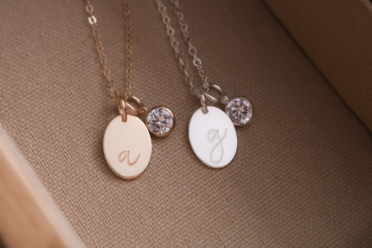 Oval Initial Necklace with Cubic Zirconia