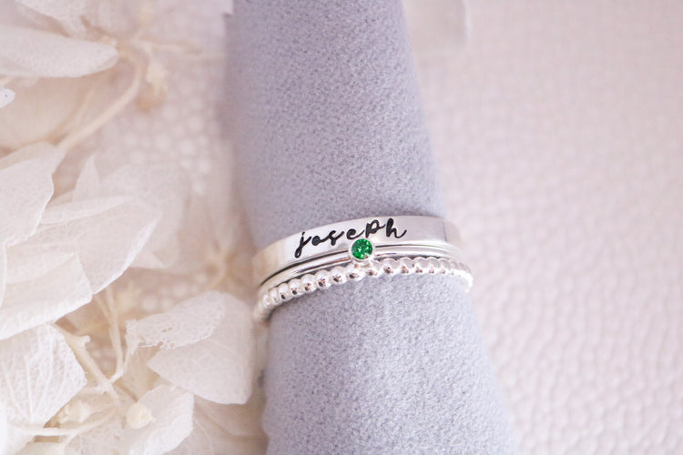 Sterling Silver Name and Birthstone Ring Set