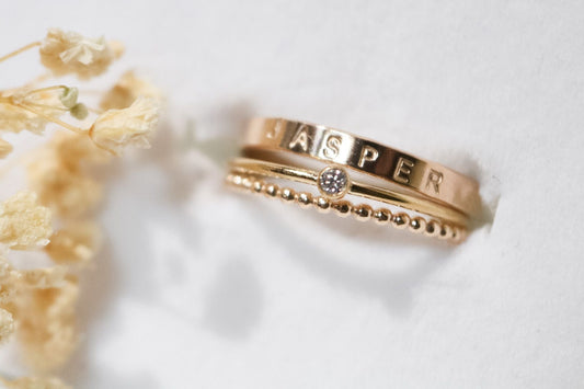 Gold Name and Birthstone Ring Set - TickleBugJewelry