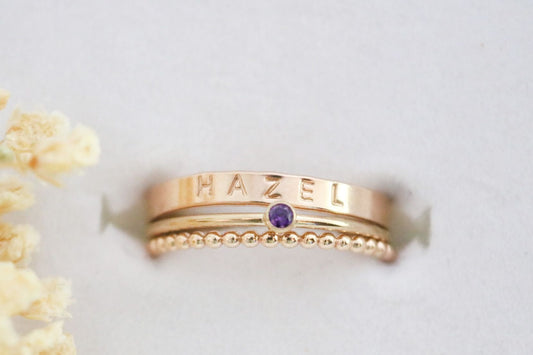 Gold Name and Birthstone Ring Set - TickleBugJewelry