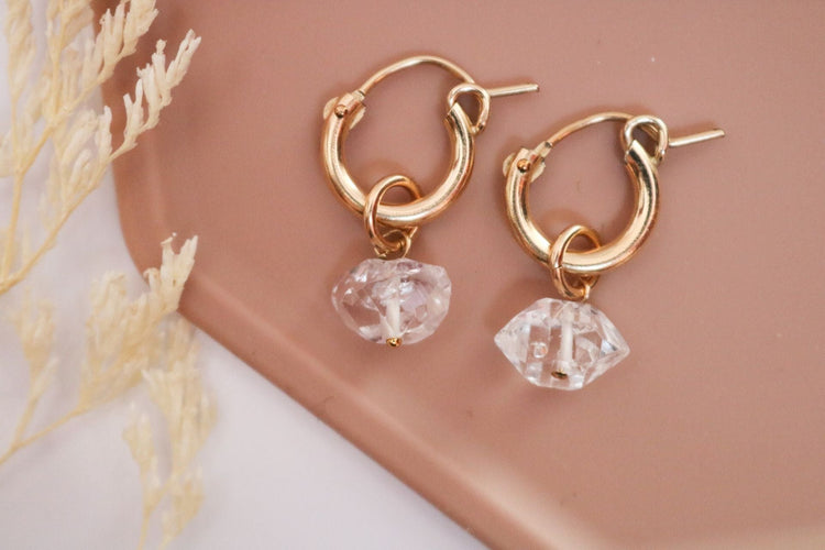 Herkimer Diamond Huggie Earrings - Gold Filled - TickleBugJewelry