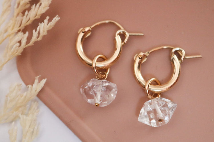 Herkimer Diamond Huggie Earrings - Gold Filled - TickleBugJewelry