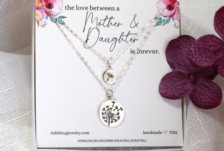 Mother & Daughter Dandelion Wishes Necklace Set - TickleBugJewelry