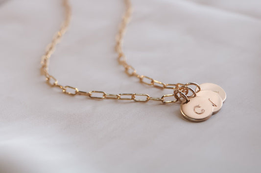 Paperclip Chain Necklace with Initial Discs