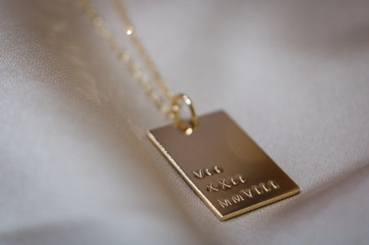 Roman Numeral Necklace | Rectangle Date Necklace Pendant