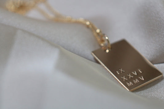 Roman Numeral Necklace | Rectangle Date Necklace Pendant