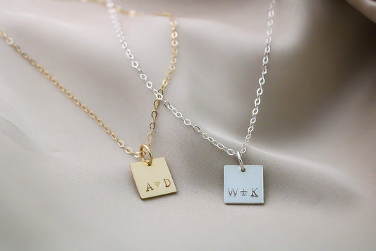 Tiny Square Initial Necklace