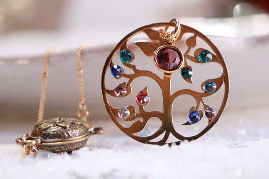 Large Family Tree Necklace with Birthstones and Optional Magnetic Clasp