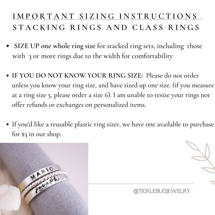 Sterling Silver Modern Class Ring Set | Script Font | One Gemstone Ring