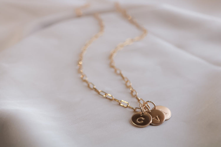 Paperclip Chain Necklace with Initial Discs