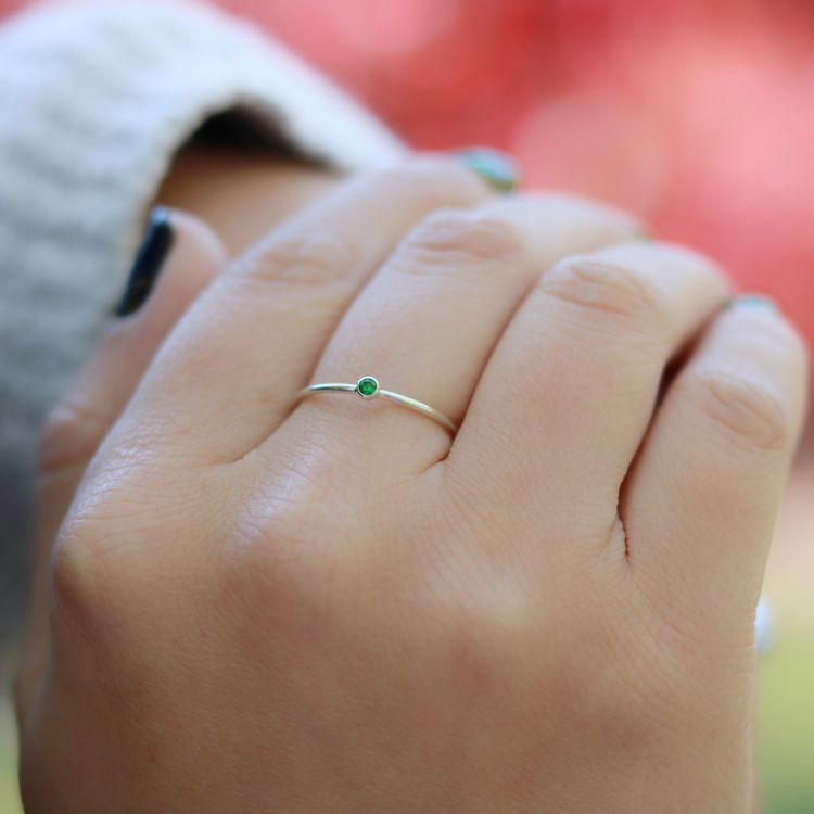 TINY Birthstone Ring - Sterling Silver