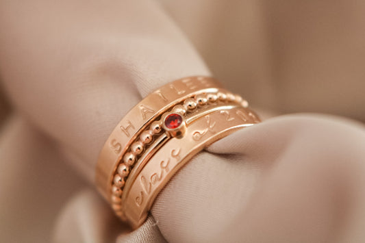 Gold Filled Modern Class Ring Set | Arial Font | One Gemstone Ring