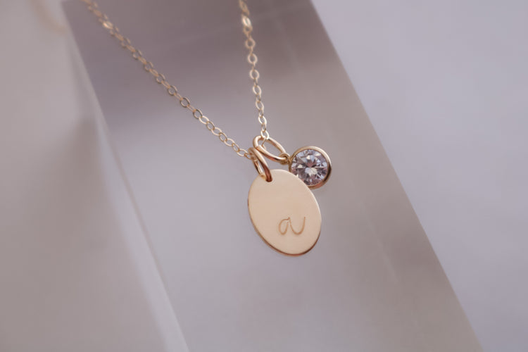 Oval Initial Necklace with Cubic Zirconia