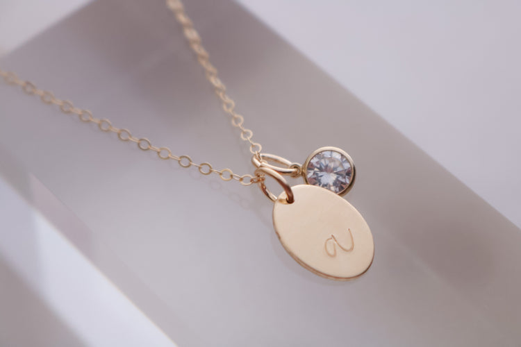 Oval Initial Necklace with Cubic Zirconia