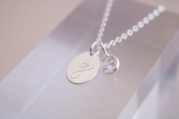 Oval Initial Necklace with Cubic Zirconia
