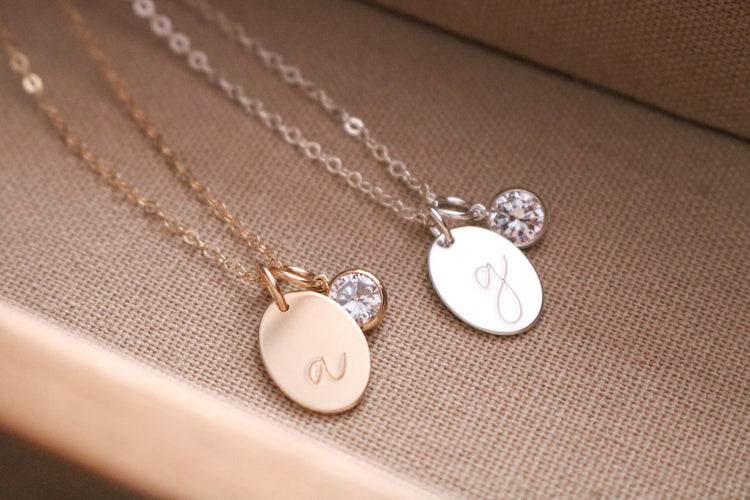 Oval Initial Necklace with Cubic Zirconia