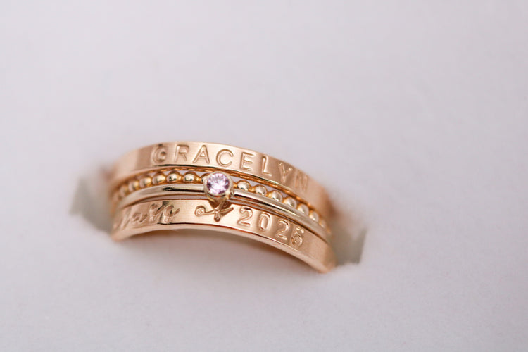 Gold Filled Modern Class Ring Set | Arial Font | One Gemstone Ring