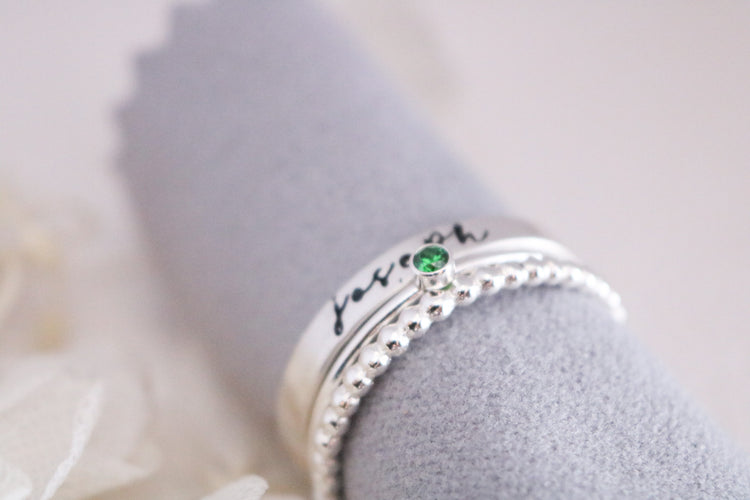 Sterling Silver Name and Birthstone Ring Set