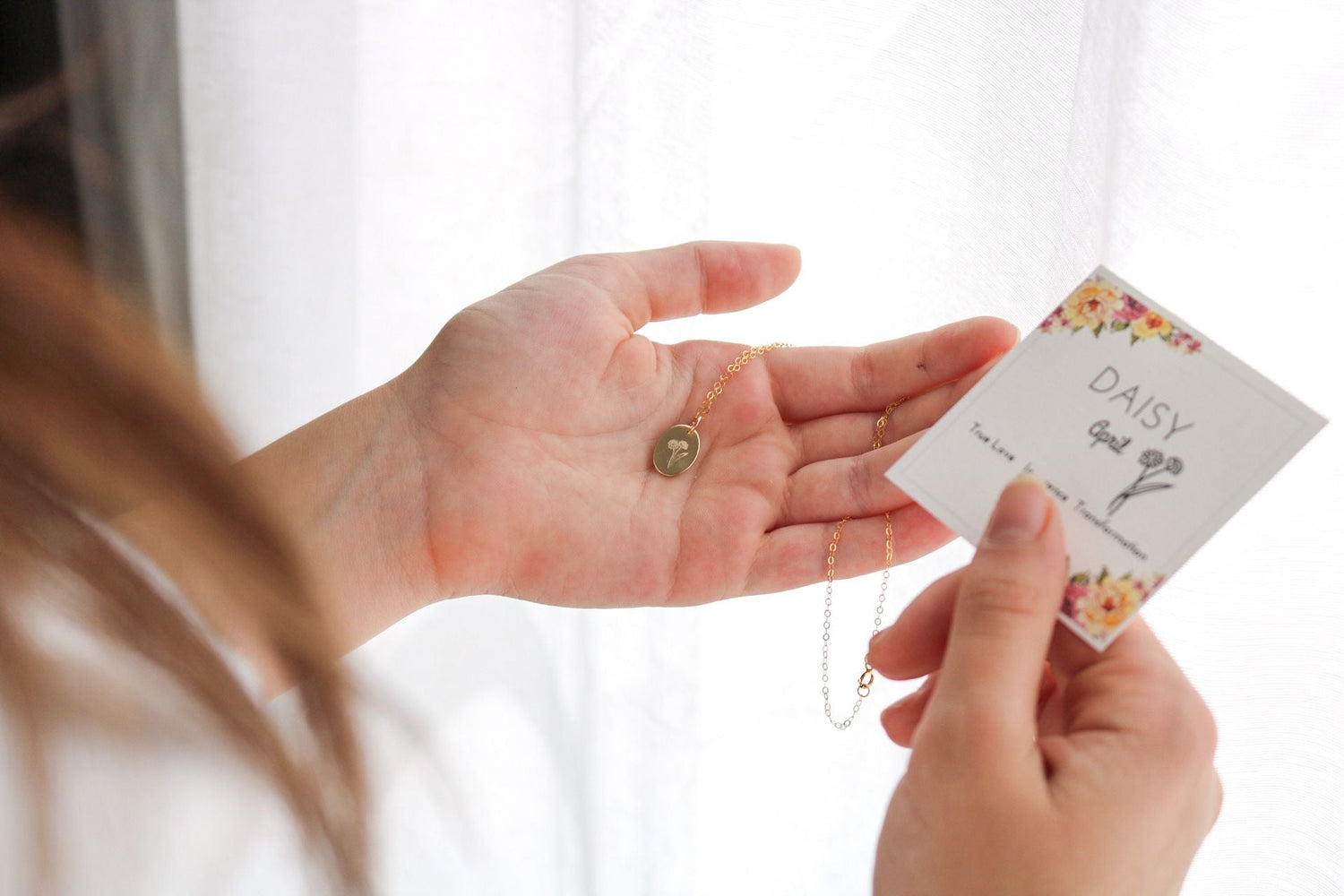 Birth Flower Tag Necklace with Card - TickleBugJewelry