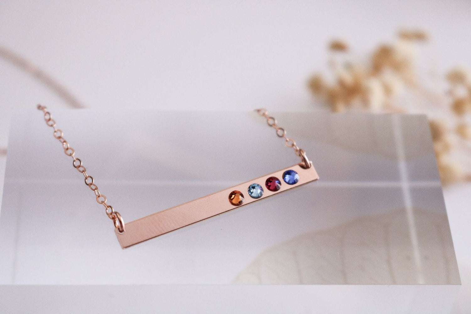 14K Three Stone Bar Necklace | Hope & Celebrate