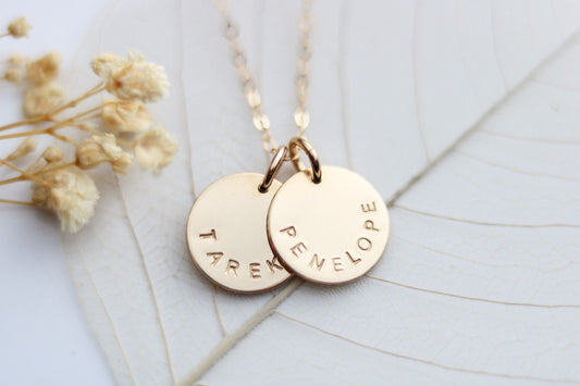 Double Disc Name Necklace - 1/2" Discs - TickleBugJewelry