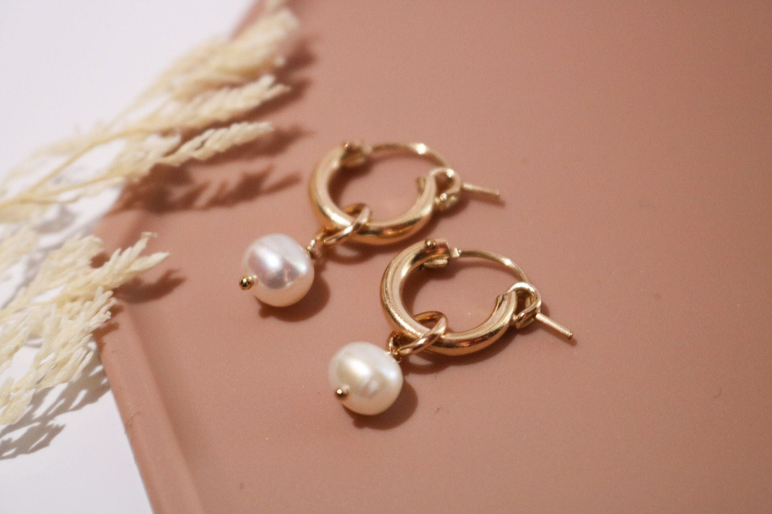 Freshwater Pearl Huggie Earrings - Gold Filled - TickleBugJewelry