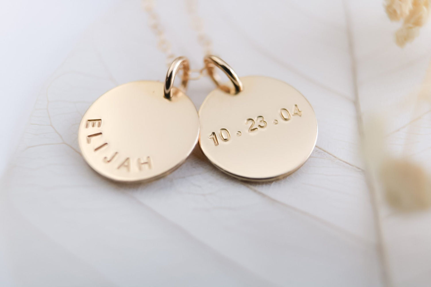Name and Date Double Disc Necklace - 1/2" Discs - TickleBugJewelry