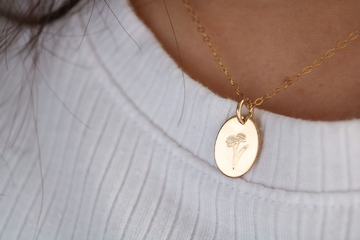 Oval Birth Flower Necklace with Card - TickleBugJewelry