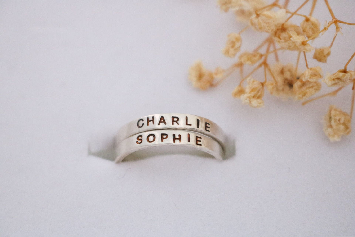 Set of 2 Sterling Silver Name Rings - TickleBugJewelry