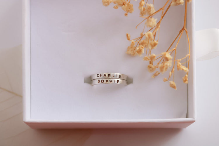 Set of 2 Sterling Silver Name Rings - TickleBugJewelry