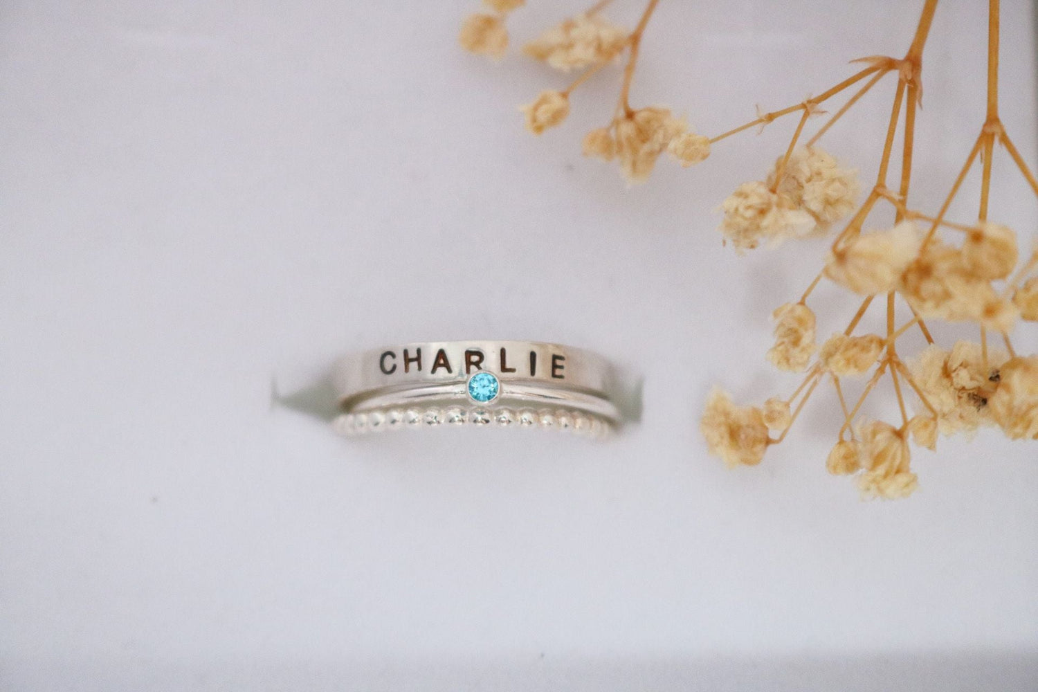 Sterling Silver Name and Birthstone Ring Set - TickleBugJewelry