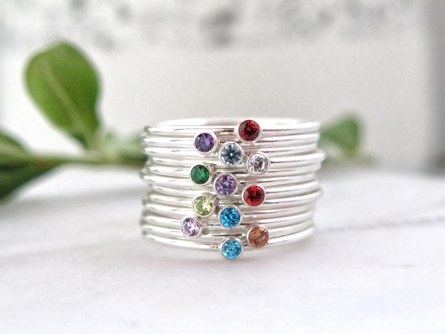 Sterling Silver Name and Birthstone Ring Set - TickleBugJewelry