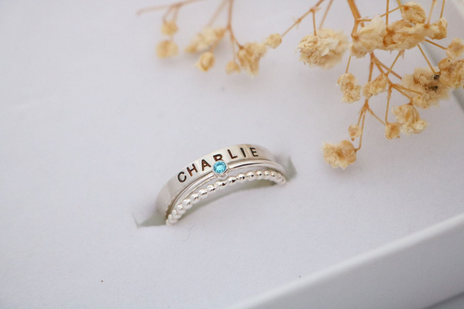 Sterling Silver Name and Birthstone Ring Set - TickleBugJewelry