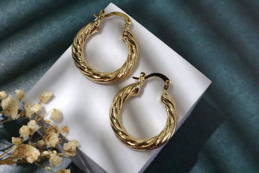 Twisted Gold Hoop Earrings - TickleBugJewelry